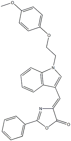 4-({1-[2-(4-methoxyphenoxy)ethyl]-1H-indol-3-yl}methylene)-2-phenyl-1,3-oxazol-5(4H)-one Structure