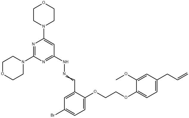 2-[2-(4-allyl-2-methoxyphenoxy)ethoxy]-5-bromobenzaldehyde (2,6-dimorpholin-4-ylpyrimidin-4-yl)hydrazone 구조식 이미지