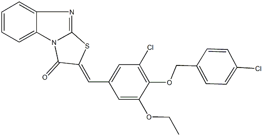 2-{3-chloro-4-[(4-chlorobenzyl)oxy]-5-ethoxybenzylidene}[1,3]thiazolo[3,2-a]benzimidazol-3(2H)-one 구조식 이미지