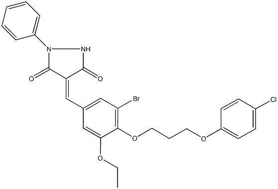 4-{3-bromo-4-[3-(4-chlorophenoxy)propoxy]-5-ethoxybenzylidene}-1-phenyl-3,5-pyrazolidinedione 구조식 이미지