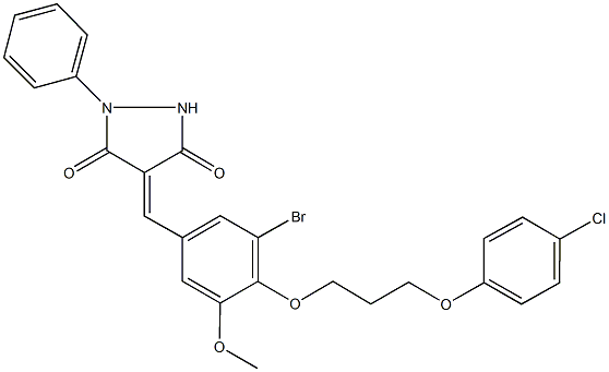 4-{3-bromo-4-[3-(4-chlorophenoxy)propoxy]-5-methoxybenzylidene}-1-phenyl-3,5-pyrazolidinedione 구조식 이미지
