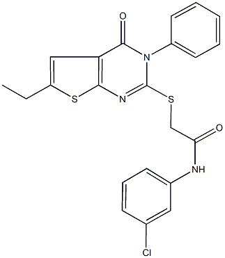 N-(3-chlorophenyl)-2-[(6-ethyl-4-oxo-3-phenyl-3,4-dihydrothieno[2,3-d]pyrimidin-2-yl)sulfanyl]acetamide 구조식 이미지