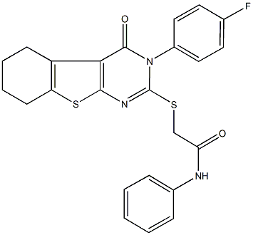 2-{[3-(4-fluorophenyl)-4-oxo-3,4,5,6,7,8-hexahydro[1]benzothieno[2,3-d]pyrimidin-2-yl]sulfanyl}-N-phenylacetamide 구조식 이미지