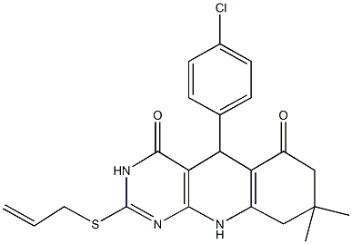 2-(allylthio)-5-(4-chlorophenyl)-8,8-dimethyl-5,8,9,10-tetrahydropyrimido[4,5-b]quinoline-4,6(3H,7H)-dione 구조식 이미지