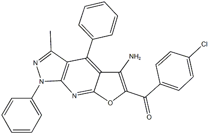 (5-amino-3-methyl-1,4-diphenyl-1H-furo[2,3-b]pyrazolo[4,3-e]pyridin-6-yl)(4-chlorophenyl)methanone 구조식 이미지