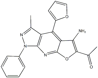 1-[5-amino-4-(2-furyl)-3-methyl-1-phenyl-1H-furo[2,3-b]pyrazolo[4,3-e]pyridin-6-yl]ethanone 구조식 이미지