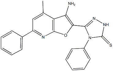 5-(3-amino-4-methyl-6-phenylfuro[2,3-b]pyridin-2-yl)-4-phenyl-2,4-dihydro-3H-1,2,4-triazole-3-thione 구조식 이미지