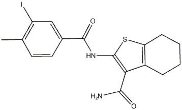 2-[(3-iodo-4-methylbenzoyl)amino]-4,5,6,7-tetrahydro-1-benzothiophene-3-carboxamide 구조식 이미지