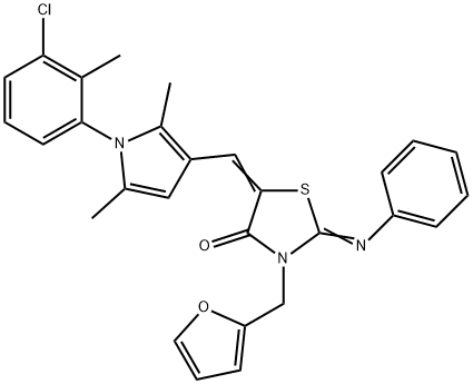 5-{[1-(3-chloro-2-methylphenyl)-2,5-dimethyl-1H-pyrrol-3-yl]methylene}-3-(2-furylmethyl)-2-(phenylimino)-1,3-thiazolidin-4-one Structure