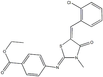 ethyl 4-{[5-(2-chlorobenzylidene)-3-methyl-4-oxo-1,3-thiazolidin-2-ylidene]amino}benzoate 구조식 이미지