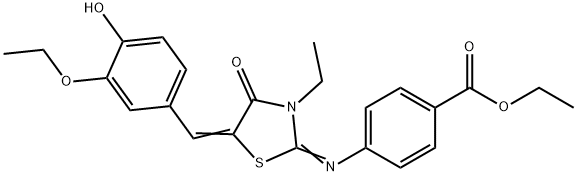ethyl 4-{[5-(3-ethoxy-4-hydroxybenzylidene)-3-ethyl-4-oxo-1,3-thiazolidin-2-ylidene]amino}benzoate 구조식 이미지