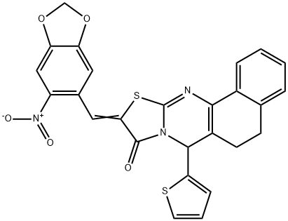 10-({6-nitro-1,3-benzodioxol-5-yl}methylene)-7-(2-thienyl)-5,7-dihydro-6H-benzo[h][1,3]thiazolo[2,3-b]quinazolin-9(10H)-one 구조식 이미지