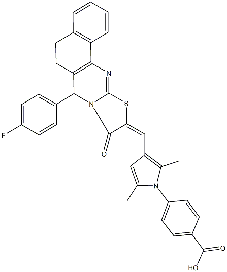 4-{3-[(7-(4-fluorophenyl)-9-oxo-5,7-dihydro-6H-benzo[h][1,3]thiazolo[2,3-b]quinazolin-10(9H)-ylidene)methyl]-2,5-dimethyl-1H-pyrrol-1-yl}benzoic acid 구조식 이미지