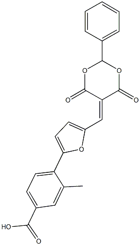 4-{5-[(4,6-dioxo-2-phenyl-1,3-dioxan-5-ylidene)methyl]-2-furanyl}-3-methylbenzoic acid Structure