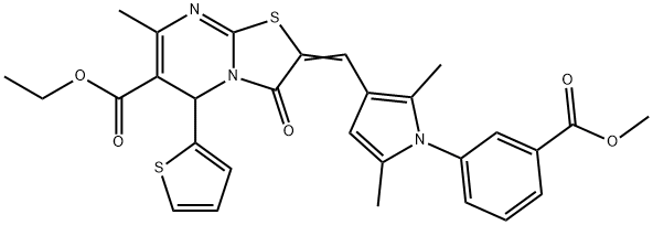 ethyl 2-({1-[3-(methoxycarbonyl)phenyl]-2,5-dimethyl-1H-pyrrol-3-yl}methylene)-7-methyl-3-oxo-5-(2-thienyl)-2,3-dihydro-5H-[1,3]thiazolo[3,2-a]pyrimidine-6-carboxylate Structure