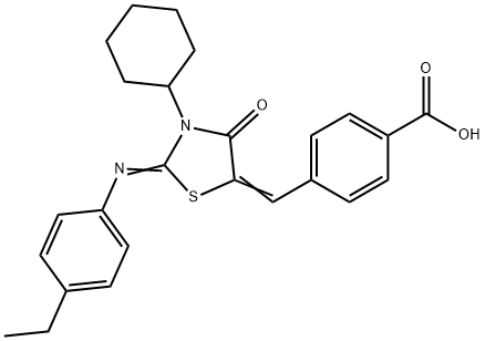 4-({3-cyclohexyl-2-[(4-ethylphenyl)imino]-4-oxo-1,3-thiazolidin-5-ylidene}methyl)benzoic acid 구조식 이미지