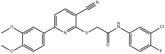 N-(3-chloro-4-fluorophenyl)-2-{[3-cyano-6-(3,4-dimethoxyphenyl)pyridin-2-yl]sulfanyl}acetamide 구조식 이미지