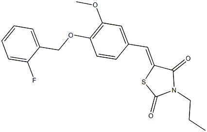 5-{4-[(2-fluorobenzyl)oxy]-3-methoxybenzylidene}-3-propyl-1,3-thiazolidine-2,4-dione 구조식 이미지