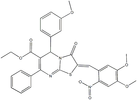 ethyl 2-{2-nitro-4,5-dimethoxybenzylidene}-5-(3-methoxyphenyl)-3-oxo-7-phenyl-2,3-dihydro-5H-[1,3]thiazolo[3,2-a]pyrimidine-6-carboxylate 구조식 이미지