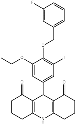 9-{3-ethoxy-4-[(3-fluorobenzyl)oxy]-5-iodophenyl}-3,4,6,7,9,10-hexahydro-1,8(2H,5H)-acridinedione Structure