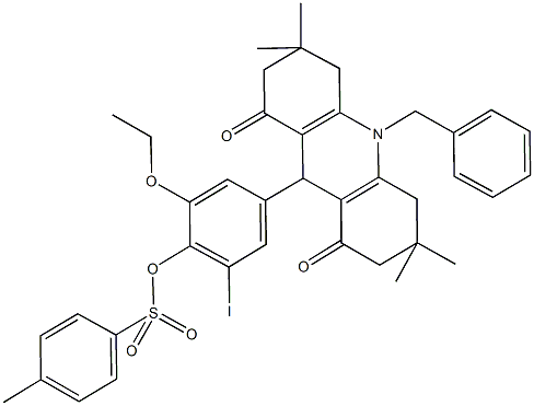 4-(10-benzyl-3,3,6,6-tetramethyl-1,8-dioxo-1,2,3,4,5,6,7,8,9,10-decahydro-9-acridinyl)-2-ethoxy-6-iodophenyl 4-methylbenzenesulfonate 구조식 이미지