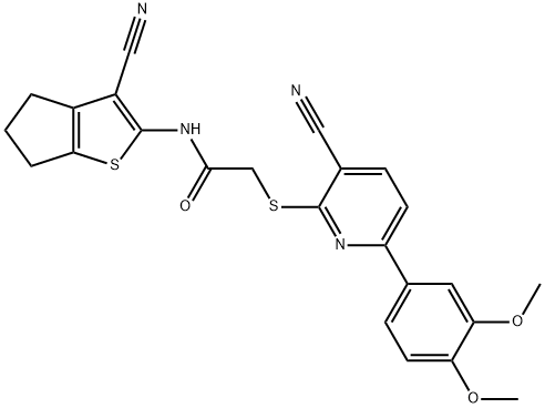 N-(3-cyano-5,6-dihydro-4H-cyclopenta[b]thien-2-yl)-2-{[3-cyano-6-(3,4-dimethoxyphenyl)pyridin-2-yl]sulfanyl}acetamide Structure