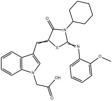 [3-({3-cyclohexyl-2-[(2-methoxyphenyl)imino]-4-oxo-1,3-thiazolidin-5-ylidene}methyl)-1H-indol-1-yl]acetic acid 구조식 이미지