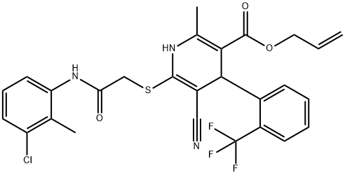 allyl 6-{[2-(3-chloro-2-methylanilino)-2-oxoethyl]sulfanyl}-5-cyano-2-methyl-4-[2-(trifluoromethyl)phenyl]-1,4-dihydropyridine-3-carboxylate 구조식 이미지