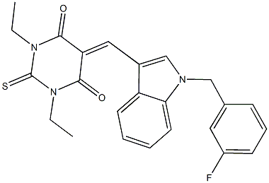 1,3-diethyl-5-{[1-(3-fluorobenzyl)-1H-indol-3-yl]methylene}-2-thioxodihydro-4,6(1H,5H)-pyrimidinedione 구조식 이미지