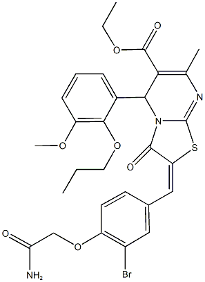 ethyl 2-[4-(2-amino-2-oxoethoxy)-3-bromobenzylidene]-5-(3-methoxy-2-propoxyphenyl)-7-methyl-3-oxo-2,3-dihydro-5H-[1,3]thiazolo[3,2-a]pyrimidine-6-carboxylate 구조식 이미지