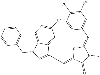 5-[(1-benzyl-5-bromo-1H-indol-3-yl)methylene]-2-[(3,4-dichlorophenyl)imino]-3-methyl-1,3-thiazolidin-4-one 구조식 이미지