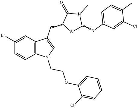 5-({5-bromo-1-[2-(2-chlorophenoxy)ethyl]-1H-indol-3-yl}methylene)-2-[(3-chloro-4-methylphenyl)imino]-3-methyl-1,3-thiazolidin-4-one Structure