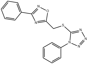 1-phenyl-5-{[(3-phenyl-1,2,4-oxadiazol-5-yl)methyl]sulfanyl}-1H-tetraazole Structure