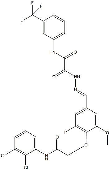 2-(2-{4-[2-(2,3-dichloroanilino)-2-oxoethoxy]-3-iodo-5-methoxybenzylidene}hydrazino)-2-oxo-N-[3-(trifluoromethyl)phenyl]acetamide 구조식 이미지