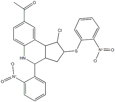 1-[1-chloro-4-{2-nitrophenyl}-2-({2-nitrophenyl}sulfanyl)-2,3,3a,4,5,9b-hexahydro-1H-cyclopenta[c]quinolin-8-yl]ethanone Structure