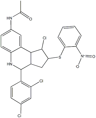 N-[1-chloro-4-(2,4-dichlorophenyl)-2-({2-nitrophenyl}sulfanyl)-2,3,3a,4,5,9b-hexahydro-1H-cyclopenta[c]quinolin-8-yl]acetamide Structure