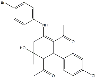 1-[3-acetyl-4-(4-bromoanilino)-2-(4-chlorophenyl)-6-hydroxy-6-methyl-3-cyclohexen-1-yl]ethanone 구조식 이미지