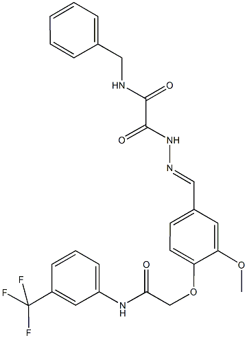 N-benzyl-2-[2-(3-methoxy-4-{2-oxo-2-[3-(trifluoromethyl)anilino]ethoxy}benzylidene)hydrazino]-2-oxoacetamide 구조식 이미지