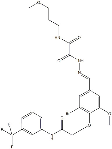 2-[2-(3-bromo-5-methoxy-4-{2-oxo-2-[3-(trifluoromethyl)anilino]ethoxy}benzylidene)hydrazino]-N-(3-methoxypropyl)-2-oxoacetamide Structure