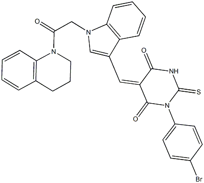 1-(4-bromophenyl)-5-({1-[2-(3,4-dihydro-1(2H)-quinolinyl)-2-oxoethyl]-1H-indol-3-yl}methylene)-2-thioxodihydro-4,6(1H,5H)-pyrimidinedione Structure