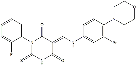 5-{[3-bromo-4-(4-morpholinyl)anilino]methylene}-1-(2-fluorophenyl)-2-thioxodihydro-4,6(1H,5H)-pyrimidinedione Structure