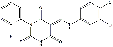 5-[(3,4-dichloroanilino)methylene]-1-(2-fluorophenyl)-2-thioxodihydro-4,6(1H,5H)-pyrimidinedione 구조식 이미지