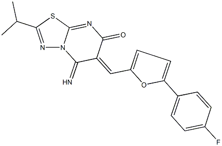 6-{[5-(4-fluorophenyl)-2-furyl]methylene}-5-imino-2-isopropyl-5,6-dihydro-7H-[1,3,4]thiadiazolo[3,2-a]pyrimidin-7-one 구조식 이미지