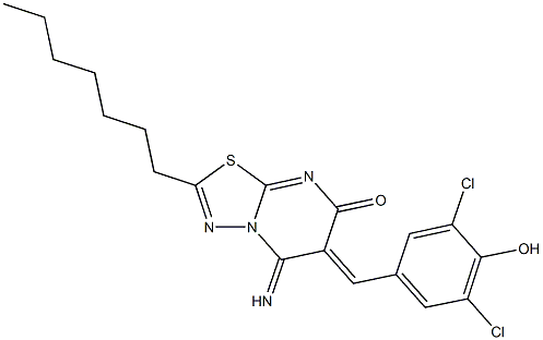 6-(3,5-dichloro-4-hydroxybenzylidene)-2-heptyl-5-imino-5,6-dihydro-7H-[1,3,4]thiadiazolo[3,2-a]pyrimidin-7-one 구조식 이미지