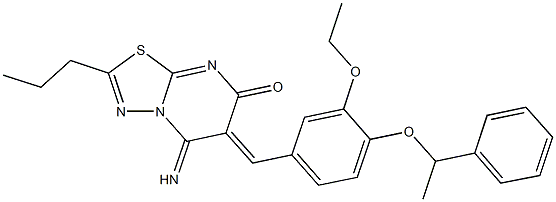 6-[3-ethoxy-4-(1-phenylethoxy)benzylidene]-5-imino-2-propyl-5,6-dihydro-7H-[1,3,4]thiadiazolo[3,2-a]pyrimidin-7-one 구조식 이미지