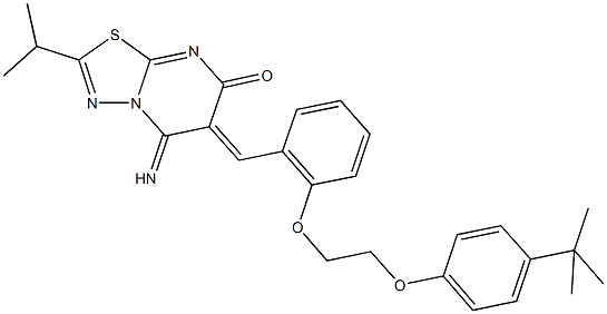 6-{2-[2-(4-tert-butylphenoxy)ethoxy]benzylidene}-5-imino-2-isopropyl-5,6-dihydro-7H-[1,3,4]thiadiazolo[3,2-a]pyrimidin-7-one Structure