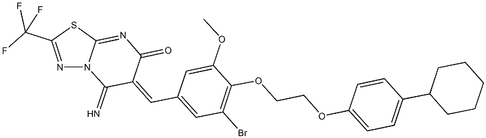 6-{3-bromo-4-[2-(4-cyclohexylphenoxy)ethoxy]-5-methoxybenzylidene}-5-imino-2-(trifluoromethyl)-5,6-dihydro-7H-[1,3,4]thiadiazolo[3,2-a]pyrimidin-7-one 구조식 이미지