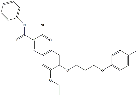4-{3-ethoxy-4-[3-(4-methylphenoxy)propoxy]benzylidene}-1-phenyl-3,5-pyrazolidinedione 구조식 이미지