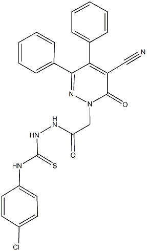 N-(4-chlorophenyl)-2-[(5-cyano-6-oxo-3,4-diphenyl-1(6H)-pyridazinyl)acetyl]hydrazinecarbothioamide 구조식 이미지