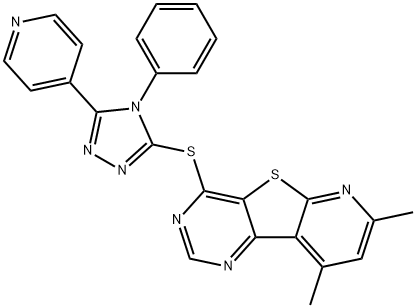 7,9-dimethyl-4-{[4-phenyl-5-(4-pyridinyl)-4H-1,2,4-triazol-3-yl]sulfanyl}pyrido[3',2':4,5]thieno[3,2-d]pyrimidine 구조식 이미지